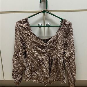 Women’s Brown Printed Peplum Blouse with Scoop Neck